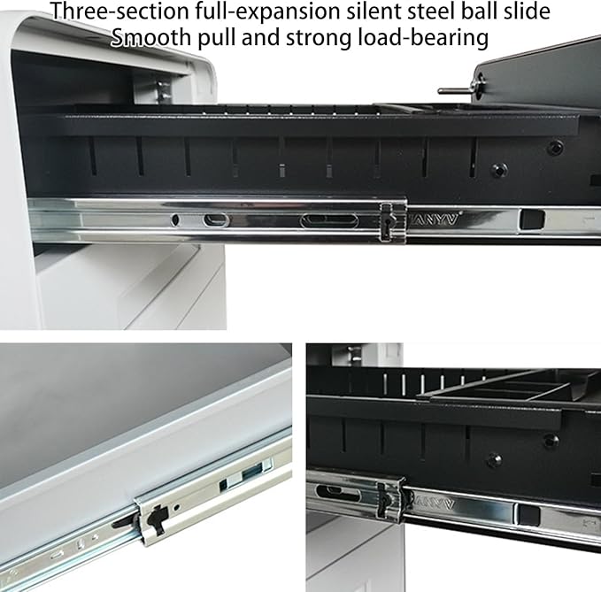 Filing Cabinets for Home Office 3 Drawer File Cabinet Rolling File Cabinet for Letter File Anti-tilt Design Office Drawer Cabinet Under with Lock Space-Saving