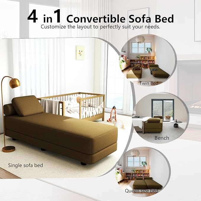 Upholstered Daybed30'' Wide Convertible 60 Day Bed Twin to QueenExtendable Sofa Bed for Small SpaceGuest Room Living Room or Office (Coffee)