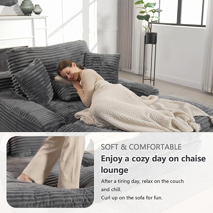 Modern Cloud Sectional Couch with L-Shape Chaise Modular Boneless Sofa with Deep Seat Comfy Plush Upholstered Couches for Living Room Apartment No Assembly Required Grey (Corduroy)