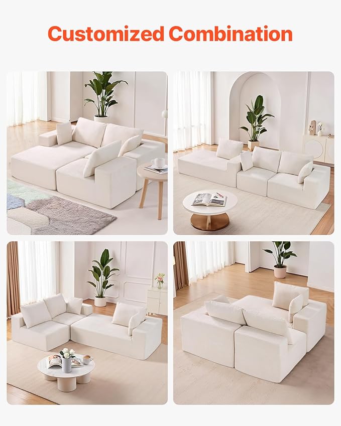 VEVOR Modular Sectional Sofa Sectional Couch for Living Room L Shaped Sofa with High Rebound Sponge Cloud Couch with Cushion for Living Room Apartment Beige