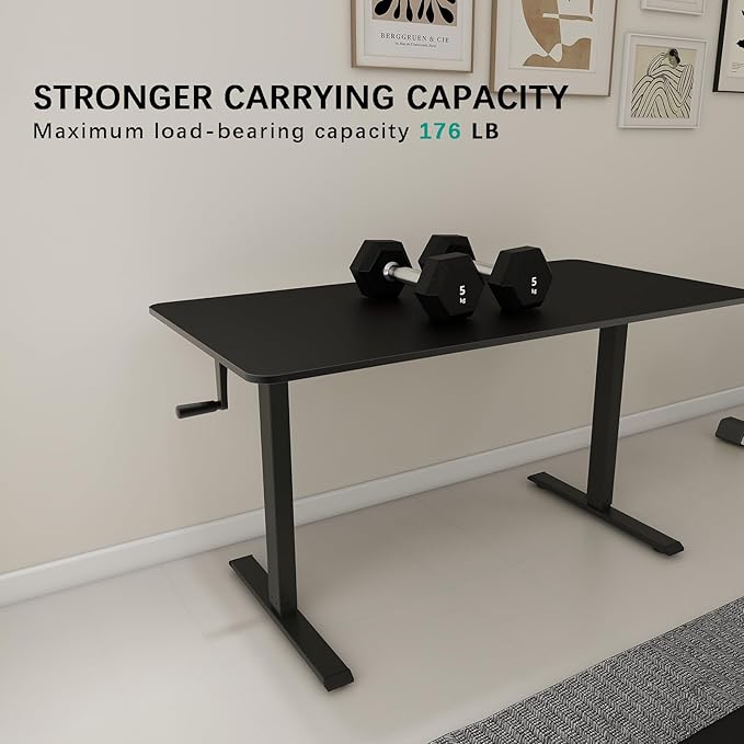 Whole Piece Manual Standing Desk Adjustable Height with Lockable Casters- Hand Crank Stand up Desk with Wheels Mobile Sit to Stand Workstation with Handle