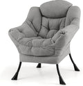 Giantex Lazy Chair Modern Sherpa Accent Chair w/Steel Frame Upholstered Single Sofa Chair w/Armrests &amp Side Pocket Leisure Reading Lounge Chair for Living Room Bedroom Office Dorm (Gray)