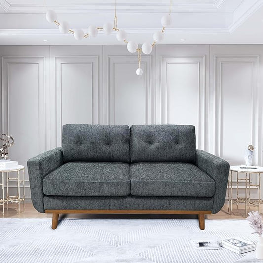 67.7 Loveseat Sofa Couch Mid-Century Modern Love Seat Couches for Living Room Button Tufted Upholstered Small Loveseats for Small Space Office Bedroom with Wooden Legs (Blue Gray)
