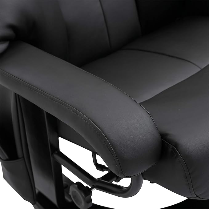 Recliner with Footrest Recliner Chair with Vibration Massage Faux Leather and Swivel Wood Base for Living Room and Bedroom Black