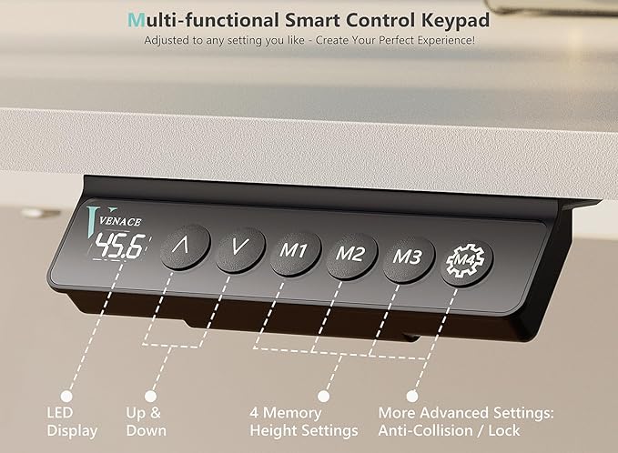 55 x 24 Inch Electric Standing Desk with 4 Wheels Height Adjustable Desk for Home Office Sit Stand Desk with 4 Memory Presets Headphone Hooks and Cable Clips Splice Board White