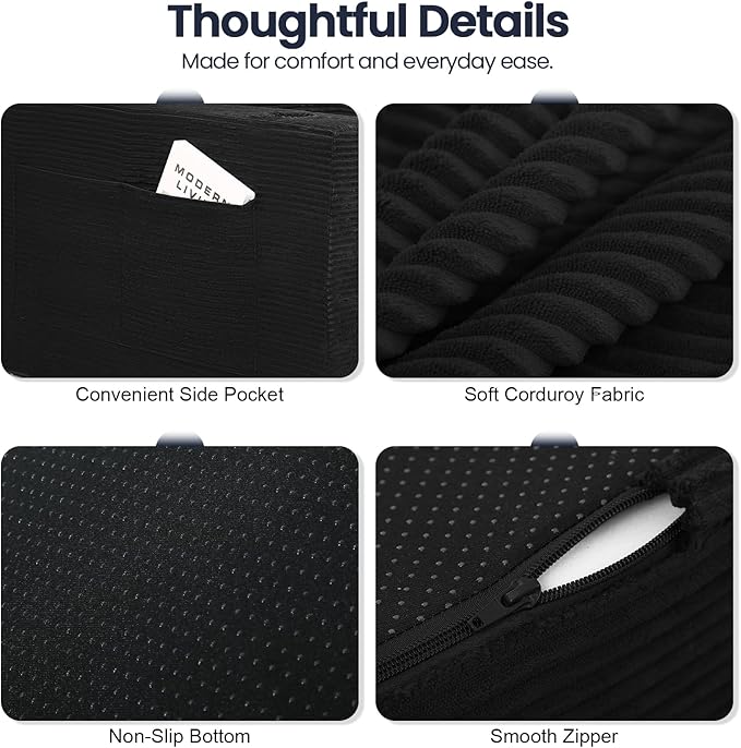 COMAX Futon Sofa Bed Boneless Loveseat Couch in A Box 67 L-Shaped Convertible Sofa Bed Corduroy for Living Room Fold Out Small Foldable Loveseat Foam with Movable Ottoman Floor Sleeper Black
