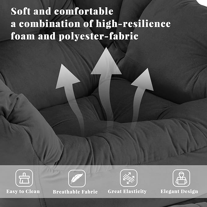 Lazy Chair with Ottoman Comfy Accent Lounge Chair with Side Pocket Modern Reading Armchair with Footrest Upholstered Sofa Chair for Small Spaces Bedroom Living Room Dorm Black