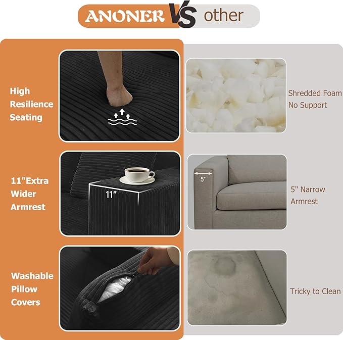 ANONER 103 L-Shape Cloud Sectional Sofa with Chaise Modern Minimalist Modular Deep Seat Couch Boneless Free Combination Furniture No Assembly Required Dark Grey for Living Room Apartment