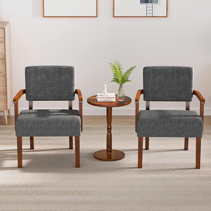 Accent Chair Set of 2 with Table Living Room Chairs with Soft Seat and Armrests for Living Room Bedroom Reading Room Waiting Room Grey (AC01)