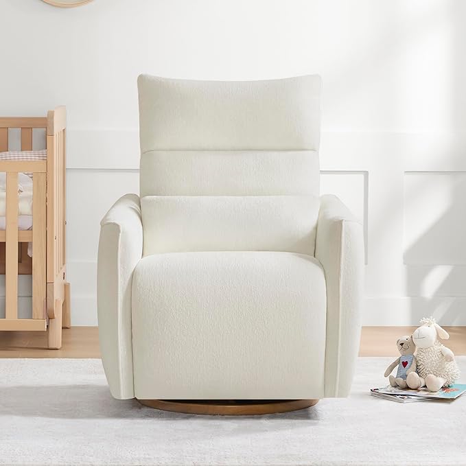 CHITA Swivel Rocker Recliner Chair Power Nursery Glider Recliner Nursery Rocking Chair with Adjustable Power Headrest FSC Certified Solid Wood Base Cream
