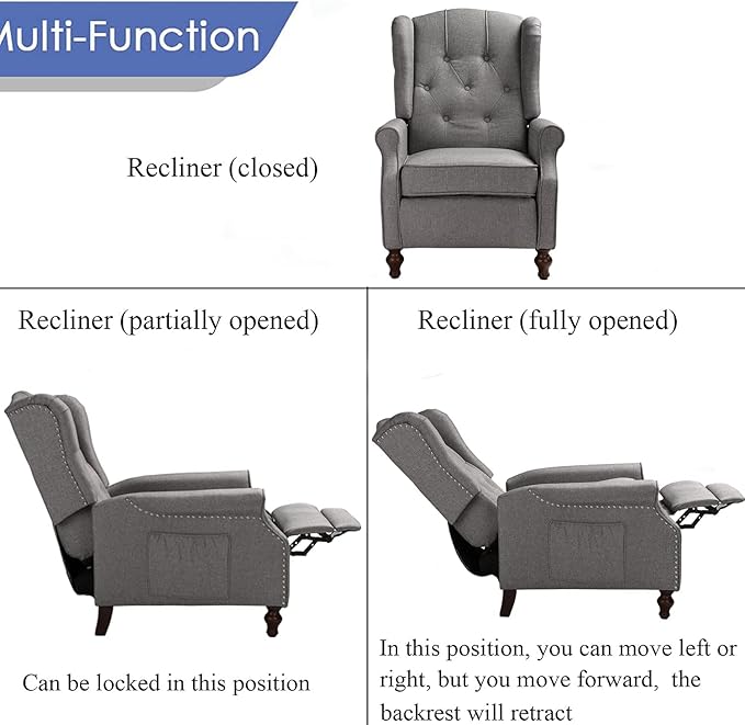 SAMERY Wingback Recliner Chair with Massage and Heat Accent Chair Push Back Recliner Tufted Arm Chair for Living Room Bedroom Reading Lounge Sofa Seat with Remote Control Adjustable Backrest