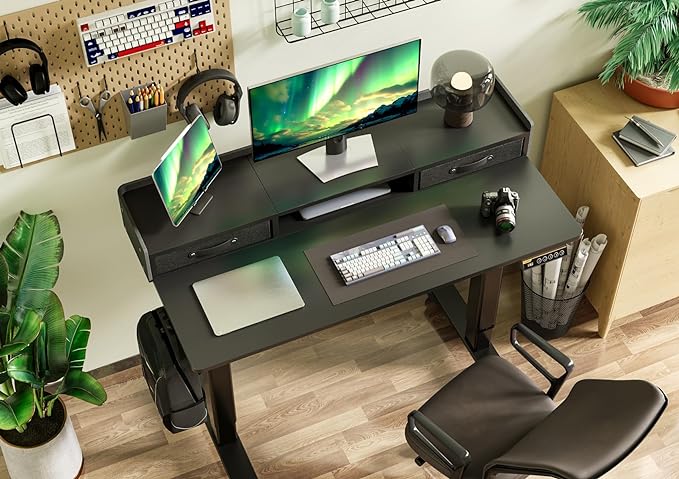 Claiks Standing Desk with Drawers Stand Up Electric Standing Desk Adjustable Height Sit Stand Desk with Storage Shelf and Splice Board 48 Inch Black