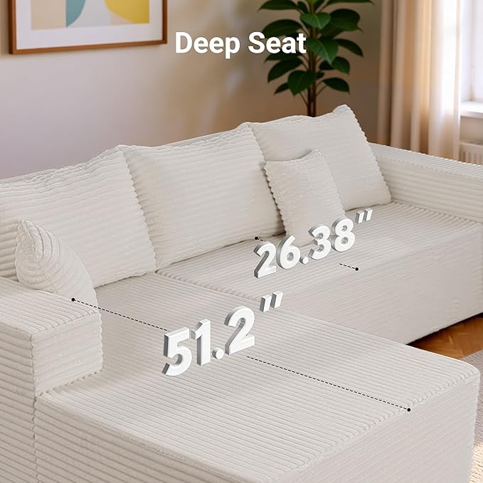 Boneless Couch Cloud Couch Sectional L-Shape Corduroy Modular Sectional Sofa Deep Seat Upholstered Couches for Living Room No Assembly Required Beige Left Facing Chaise