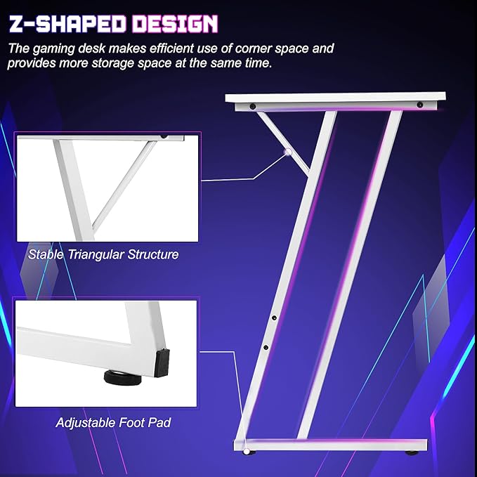 NChanmar L Shaped Gaming Desk with Monitor Riser Stand Home Office Corner Desk for Studying Working and Gaming Large Desktop White