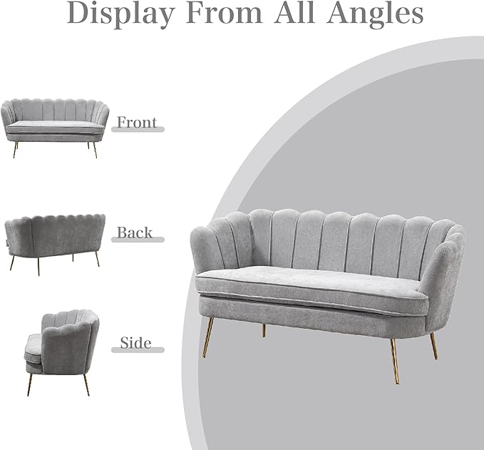 Chifee &amp Vingol Upholstered Small Loveseat for Small Space with Golden LegsLight Grey