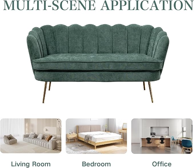 Chifee &amp Vingol Upholstered Small Loveseat for Small Space with Golden LegsGreen