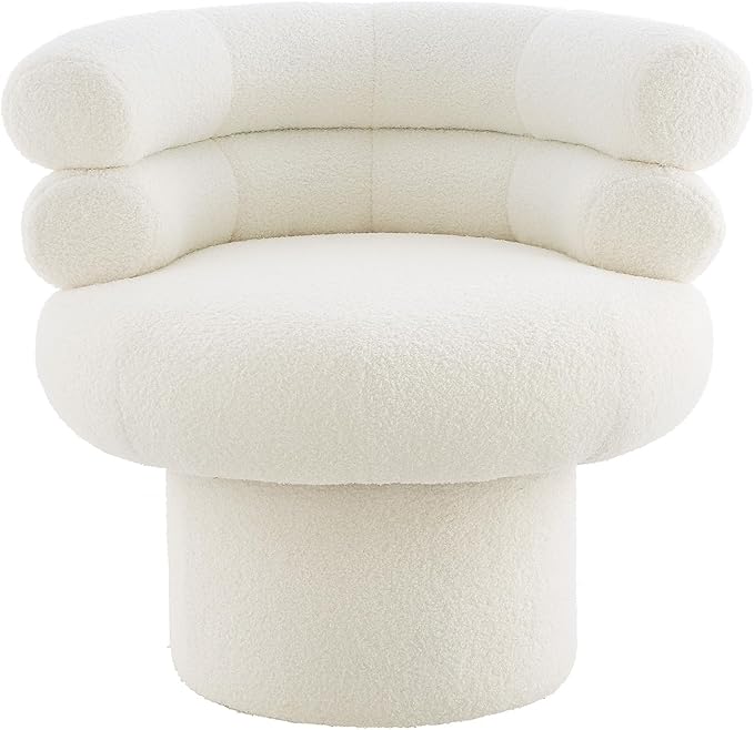 Christopher Knight Home Kayah Upholstered 360° Swivel Accent Chair Teddy Fleece Swivel Barrel Chair Modern Vanity Chair for Living Room Bedroom White