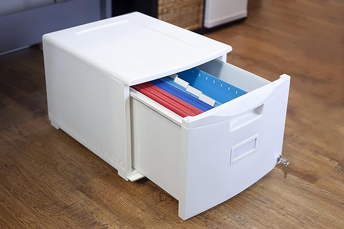 Storex Plastic One-Drawer File Cabinet – Locking Document Organizer for Home and Office White 1-Pack (61271A01C)