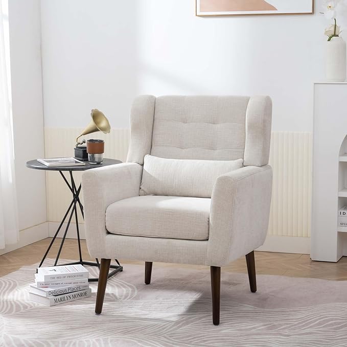 Modern Accent Chair&ampWingback Chair&ampLiving Room Chairs ComfySmall Arm Chair&ampClub Chair&ampSide Chairs for Living RoomSingle Chairs Living Room with Waist Pillow for Small SpaceOffice (B