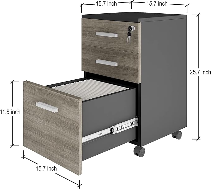 Modern Design Lazio File Cabinet Filing Cabinets for Home Office Drawers for Under Desk Locking 3 Drawer Rolling Wood Filing Cabinet with Lock Black and Grey by Crafts and Comfort