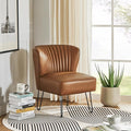 HULALA HOME Faux Leather Accent Chair with Metal Base Mid Century Modern Living Room Chair Comfy Upholstered Armless Side Chair for Bedroom Office Camel