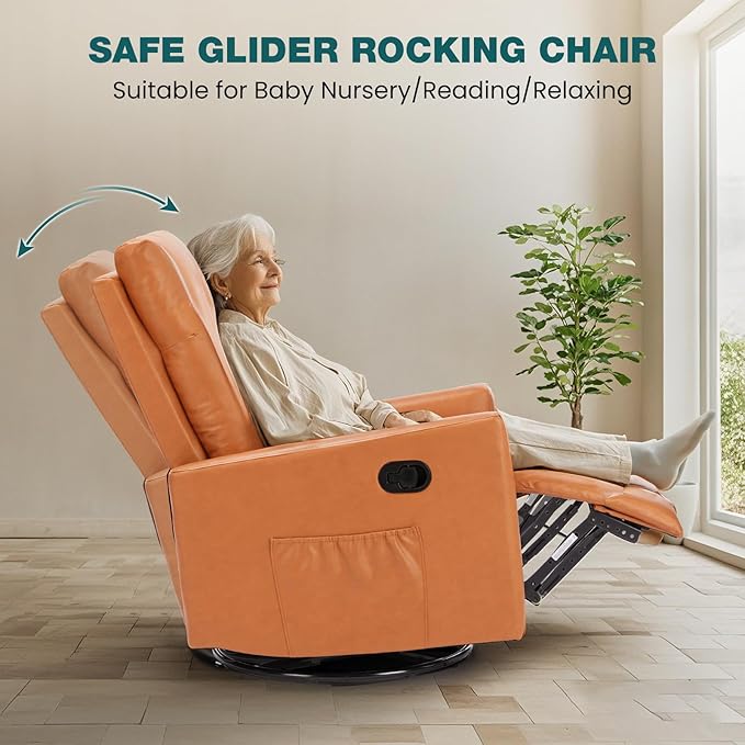 Smug Swivel Rocking Recliner Chair with Extra Large Footrest High Back Upholstered Glider Nursery Chair for Living Room Bedroom &amp Nursery Comfortable Deep Seat for Relaxation Brown