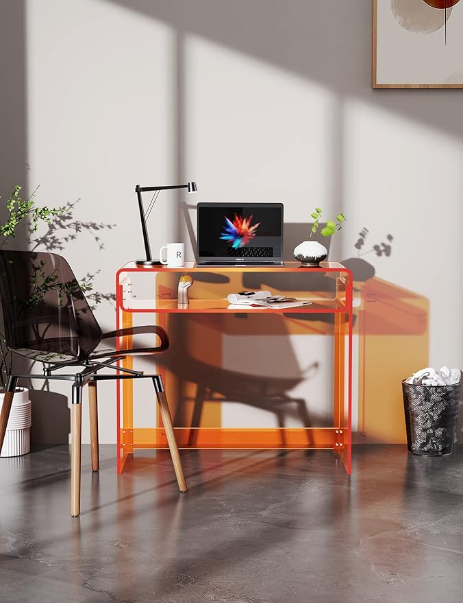 Acrylic Desk Laptop Study Table Home Office Console Table Entrance Tables 33.5'' x 15.7'' x 29.5'' (Orange)