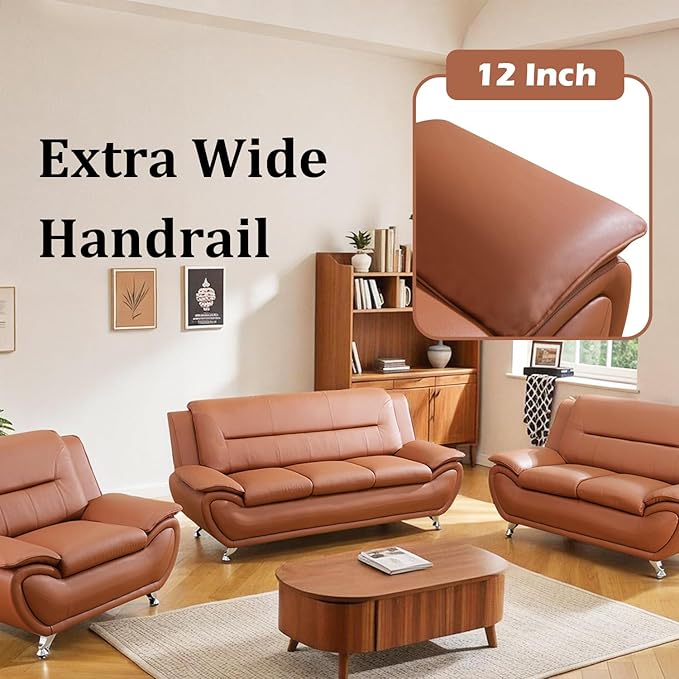 Leather Couch Set for Living RoomFaux Leather Sofa Set 2 Piece with 3 Seater Sofa2 Seater Loveseat for Living Room/House/Bedroom/Office/ApartmentOrange