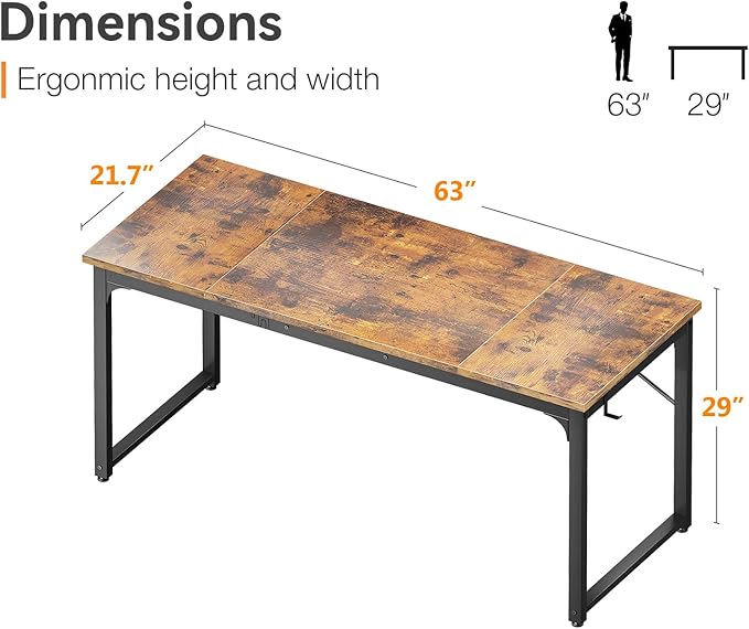 Coleshome 63 Inch Computer Desk Modern Simple Style Desk for Home Office Study Student Writing Desk Vintage