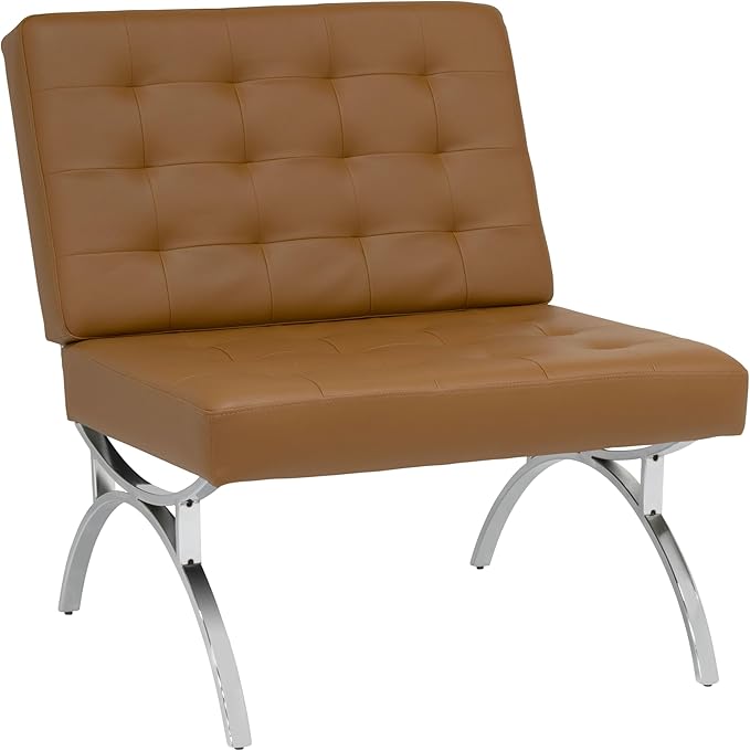 Newel Modern Accent Chair in Blended Leather Chrome/Caramel