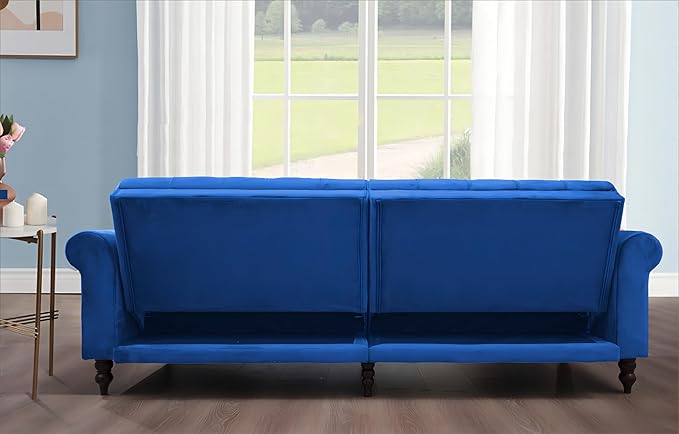 Legend Vansen 87.8 inchs Convertible Velvet Bed Sleeper Futon Sofas Blue