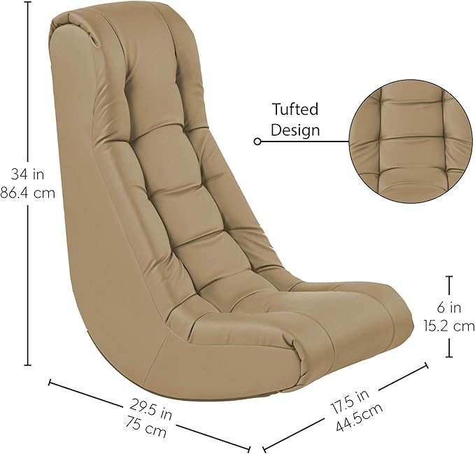 FDP Tufted Floor Rocker for Kids Teens and Adults Comfortable Ergonomic Chair for Reading Playing Video Games or Watching TV - Sand 10488-SD
