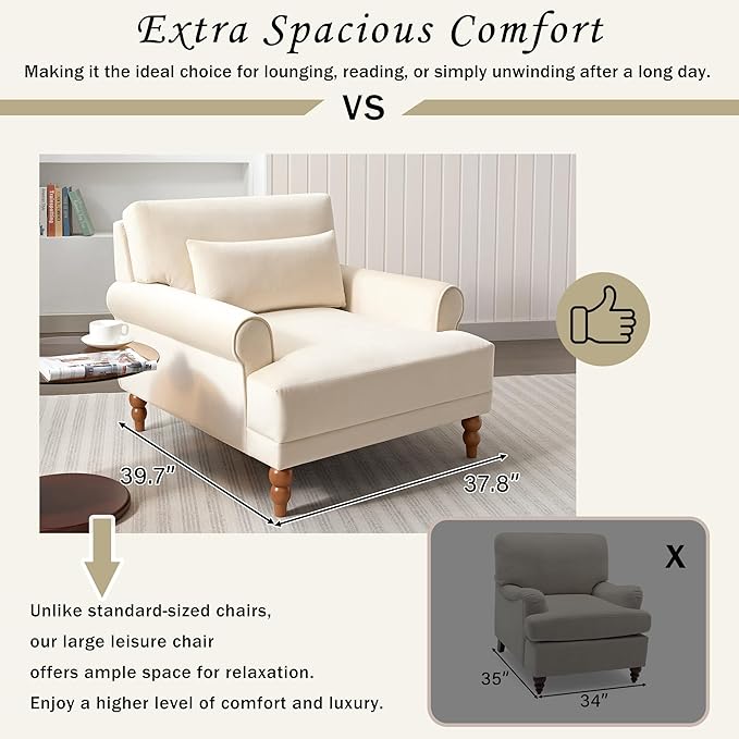 Christopher Knight Home Accent Chair Velvet Club Chair Upholstered Lounge Chair Large Size Armchair Roman Column Legs Cozy Reading Single Sofa Chair for Living Room Bedroom Home Study Beige