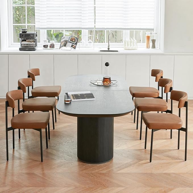 Brown Faux Leather Dining Chairs Set of 4 Armless Upholstered Kitchen ChairModern Dining Room Chair with Curved Backrest