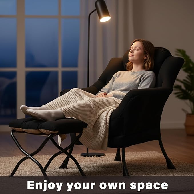 Cozy Lazy Chair and Ottoman Large Peach Black Contemporary Accent Chair Set Leisure Upholstered Reading Armchair for Office Bedroom Living Room Dorm Rooms Balcony