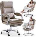 LEAGOO Office Chair with Foot Rest Executive Reclining Office Chairs with Arms Ergonomic High Back PU Leather Comfy Swivel Computer Desk Chairs with Wheels and Lumbar Support for Home Office Tan
