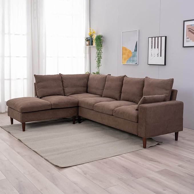 Panana Sectional Sofa Modern Large L Shape Corner Chaise Sofa Sectional Sofa Couch for Apartment Sectional Set with USB Port (Brown 6 Seater Corner with Built in USB Port Chaise)