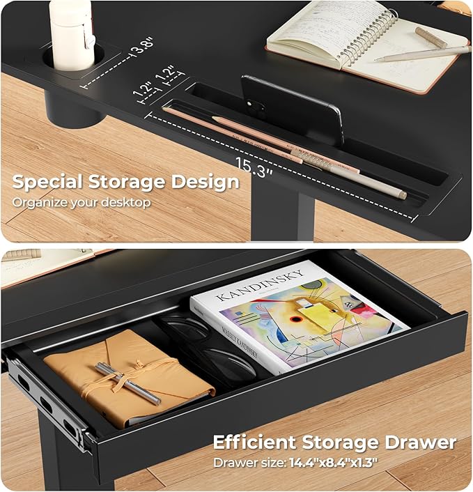Mobile Standing Desk with Drawer 35 Small Standing Desk with Cup Holder Rolling Laptop Cart on Wheels Height Adjustable Table with Storage for Home Office Black