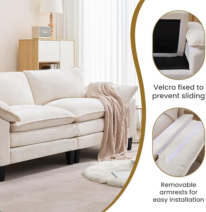 83 Cloud Loveseat Sofa Modern Down Comfy for Living Room Loveseat Sofa with Chenille Fabric and Double Cushion Love Seat Deep Seat Oversized Seats with 2 Pillows for Bedroom Beige