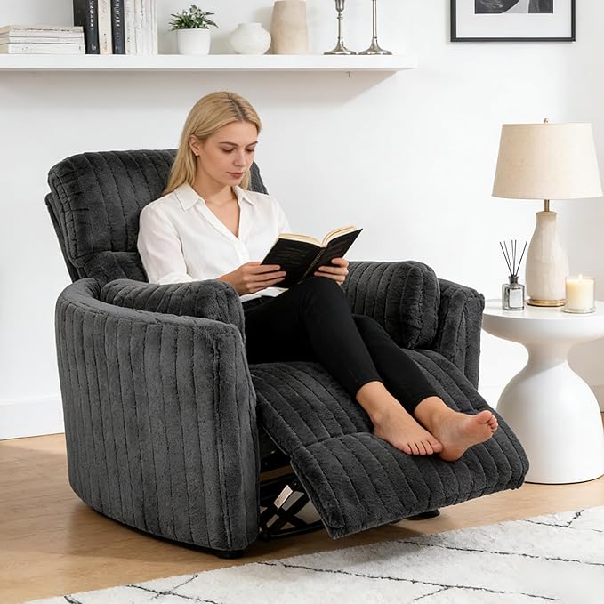 leovanni Power Swivel Rocker Recliner Chair Upholstered Nursery Glider Rocking Chair with 2 Pillows USB Ports Electric Nursing Reclining Chairs Bedroom Living Room Dark Gray