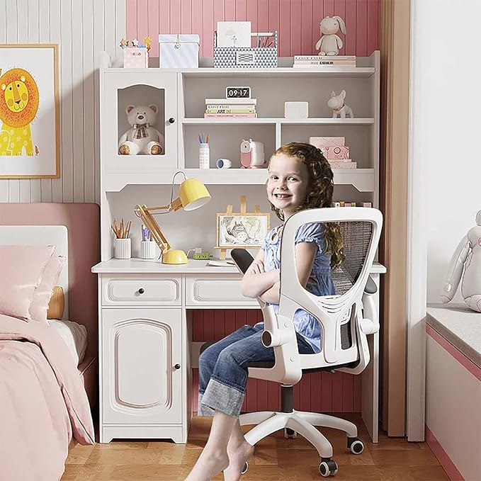 HM&ampDX Study Desk with Hutch &amp Bookshelf &amp DrawersWooden Computer Desk Home Office Desk Teenager DeskCute Writing Study Desk Bookshelf Combo for Girl Boy(31.5inch White)