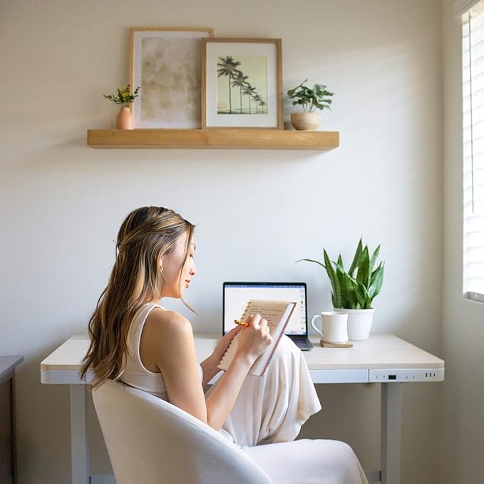 Laura Davidson Furniture Liberty Adjustable Electric Standing Desk Stand Up Desk and Sit Desk with Memory Presets and Drawer Home Office Desk Computer Desk (White with Oak Top)