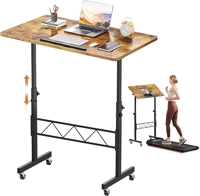 COMHOMA Small Standing Desk Adjustable Height &amp Tiltable Tabletop Mobile Stand Up Desk for Laptop Portable Computer Table for Home Office Work and Walking Pad Treadmill Height 30.7-46.4 Brow