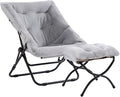 Saucer Chair with Ottoman Oversized Foldable Faux Fur Chair X-Large Soft Dorm Chair Patio Study Playroom (Grey)