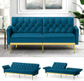 Tufted Velvet Futon Sofa Bed w/Adjustable Armrests &amp Backrests Comfortable Sleeper Couch Modern Convertible Love seat Sofa for Living Room Bedroom Apartment Teal