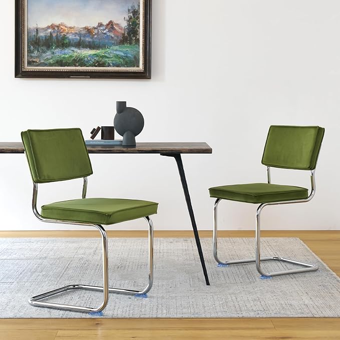 Velvet Dining ChairsMid Century Morden Dining Chairs Minimalistic Style Kitchen &amp Dining Room Chairs Upholstered Comfort Chairs with Chrome Metal Legs