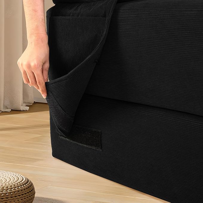 Convertible Futon Sofa Bed80 Folding Pull Out Couch with Pillows &amp Storage Pocket (Black Corduroy-30 W)