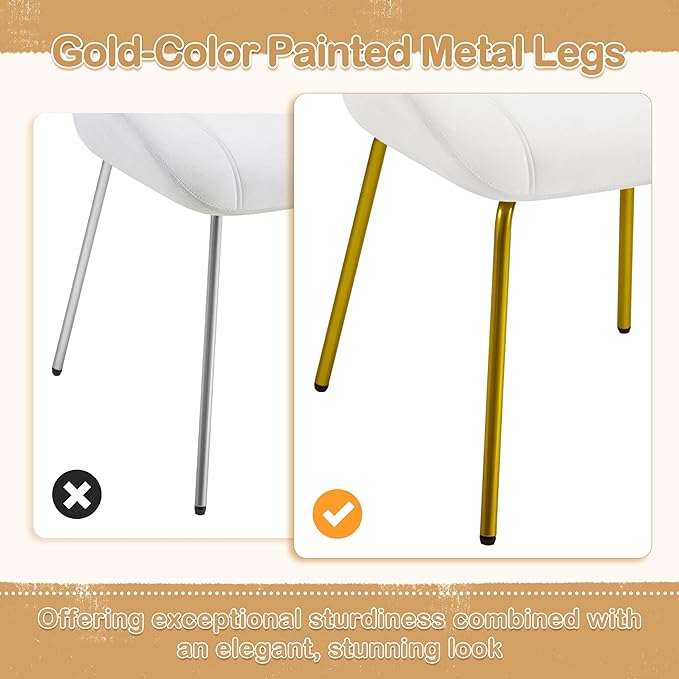 Yaheetech Vanity Chair Velvet Accent Chair with Shell-Shaped Backrest Modern Armchair with Gold Metal Legs for Dressing Room/Bedroom/Living Room White