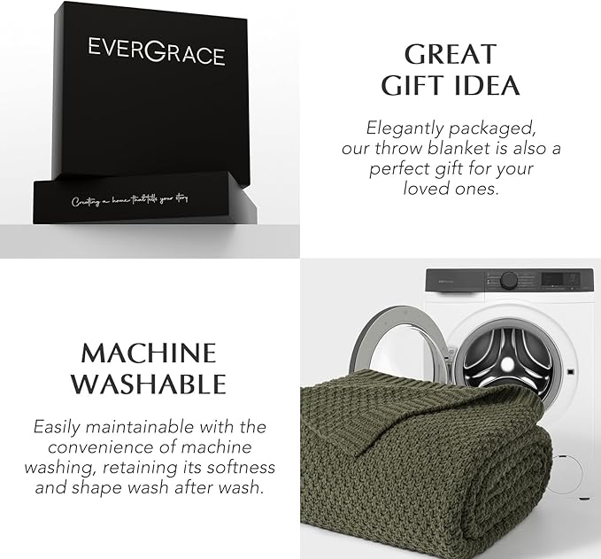 EVERGRACEHOME Chunky Chenille Knit Throw Blanket for Couch Soft Luxurious Oversized King Moss Stitch Blanket for Bed Large Cozy Farmhouse Knitted Throw for Sofa Olive Green 92 x 108