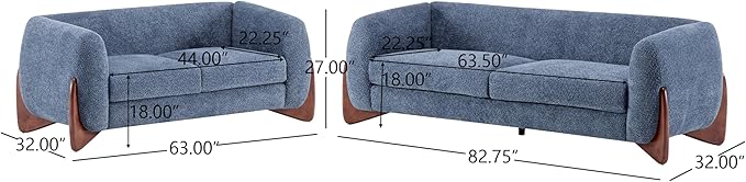 Christopher Knight Home Almad 2 Pieces Sofa Couch Set Cozy 3-Seater Sofa and Loveseat for Living Room Upholstered Couch Chair Soft Seating Lounge Sofa with Wood Frame Boucle Fabric Navy Blue